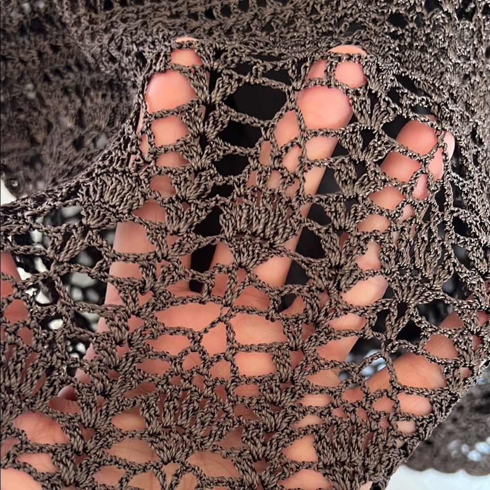 Talbots Hand Knit Crochet Brown Lined Top Minimalist Festival Concert Formal - Picture 4 of 9